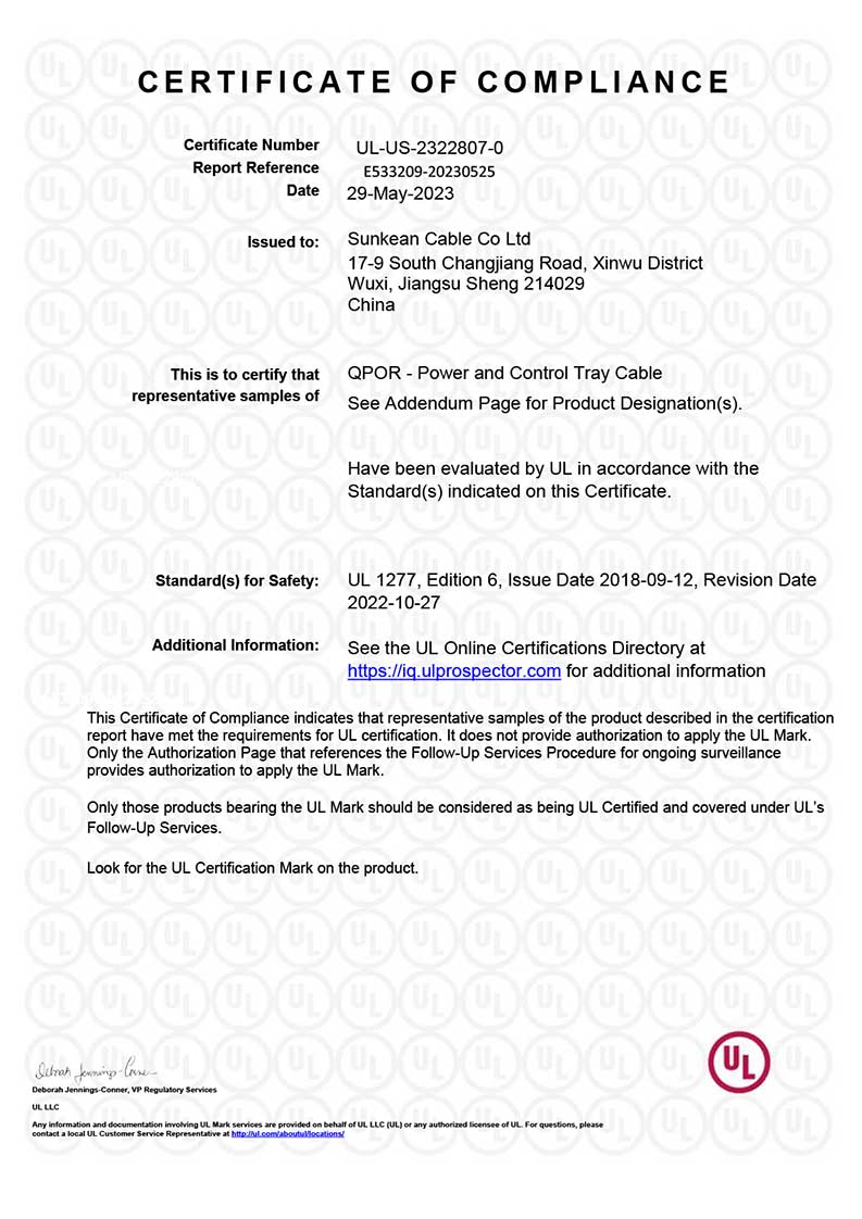 UL1277 Certificate
